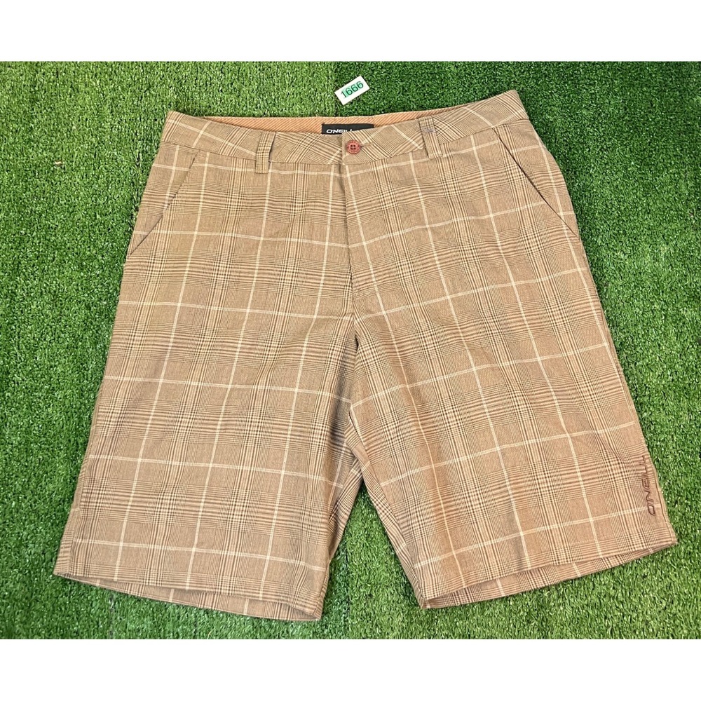 ONeill Mens Brown Plaid Hybrid Walk Shorts Size 36 Casual Surf Boardshorts